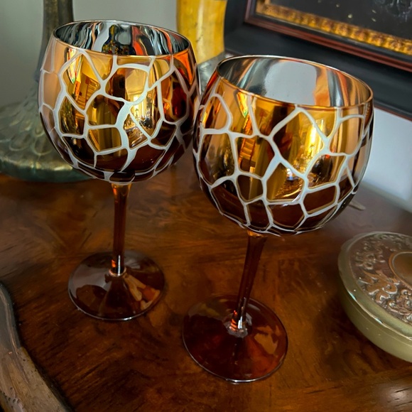 Other - Two Safari-Inspired Giraffe Print Wine Glasses